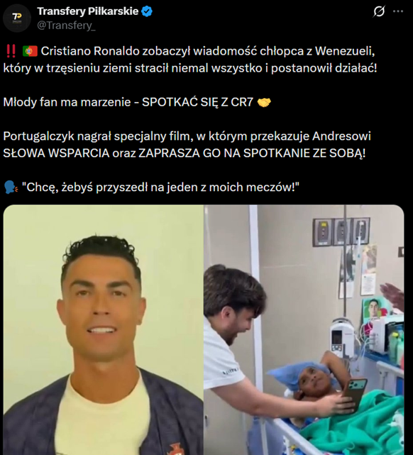 WOW! Oto GEST Cristiano Ronaldo w stronę chłopca, który przeżył trzęsienie ziemi!